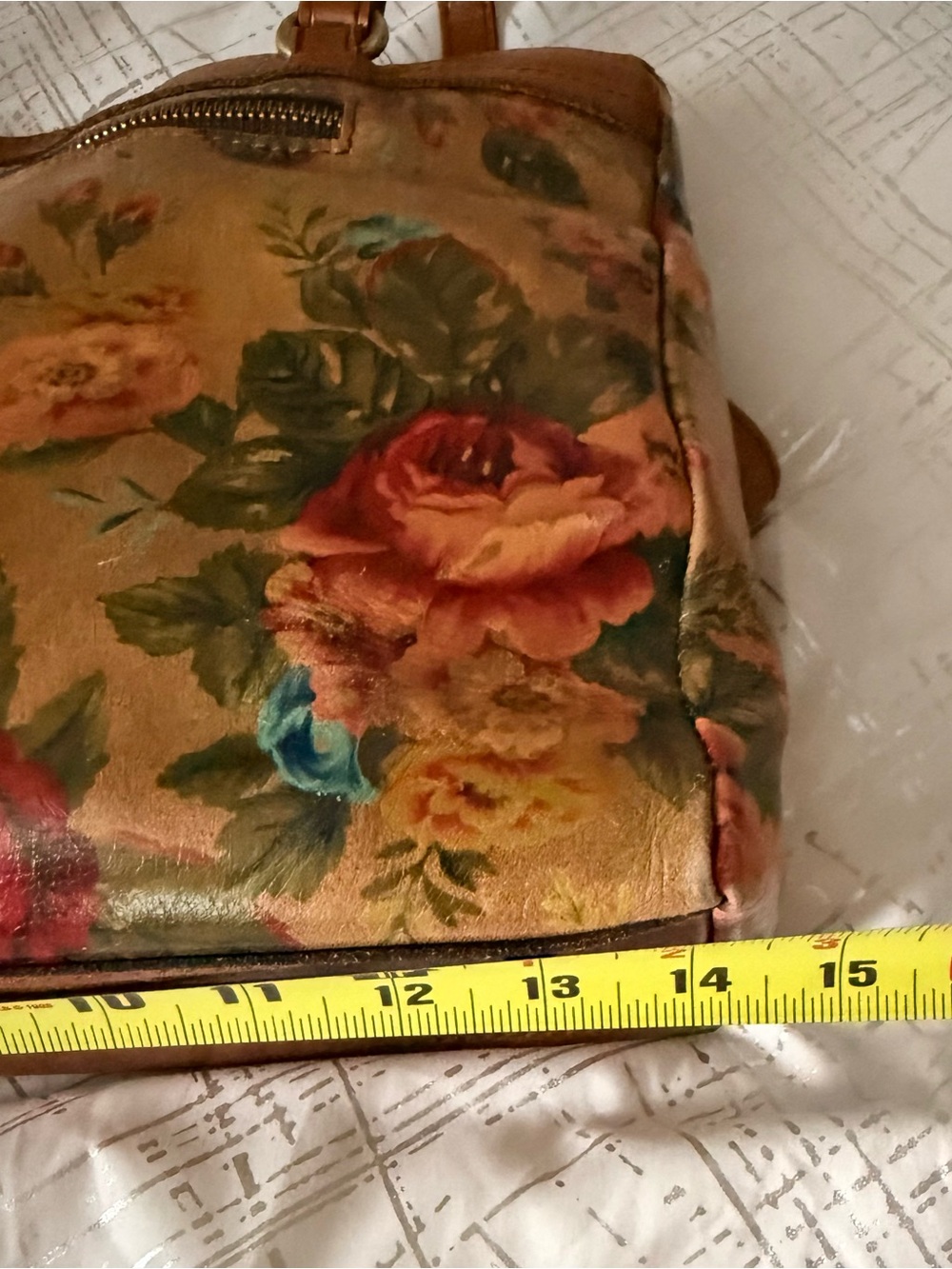Patricia Nash Poppy Tote Floral Leather Shoulder Bag Brown and Multicolor - Picture 9 of 10